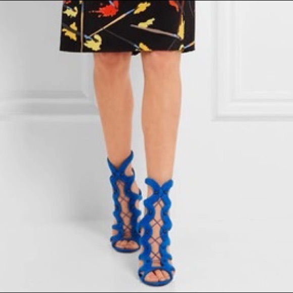 Christian Louboutin Amazoulo 100 Blue Suede Lace-Up Heel sz 37.5 $1500.00 - Picture 3 of 13